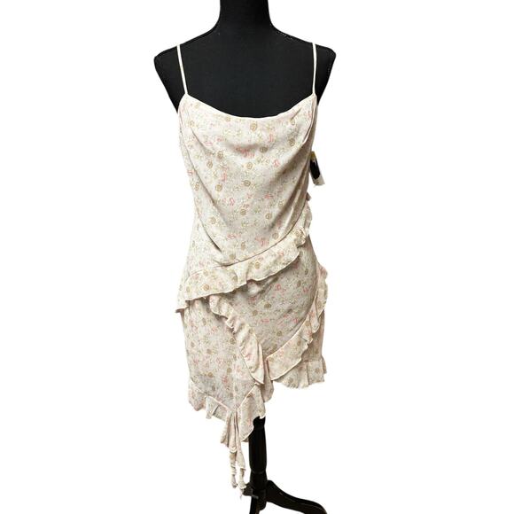 All In Favor Floral Asymmetric Ruffle Mini Dress S Peony Pink Ditsy Cottagecore - Picture 2 of 8